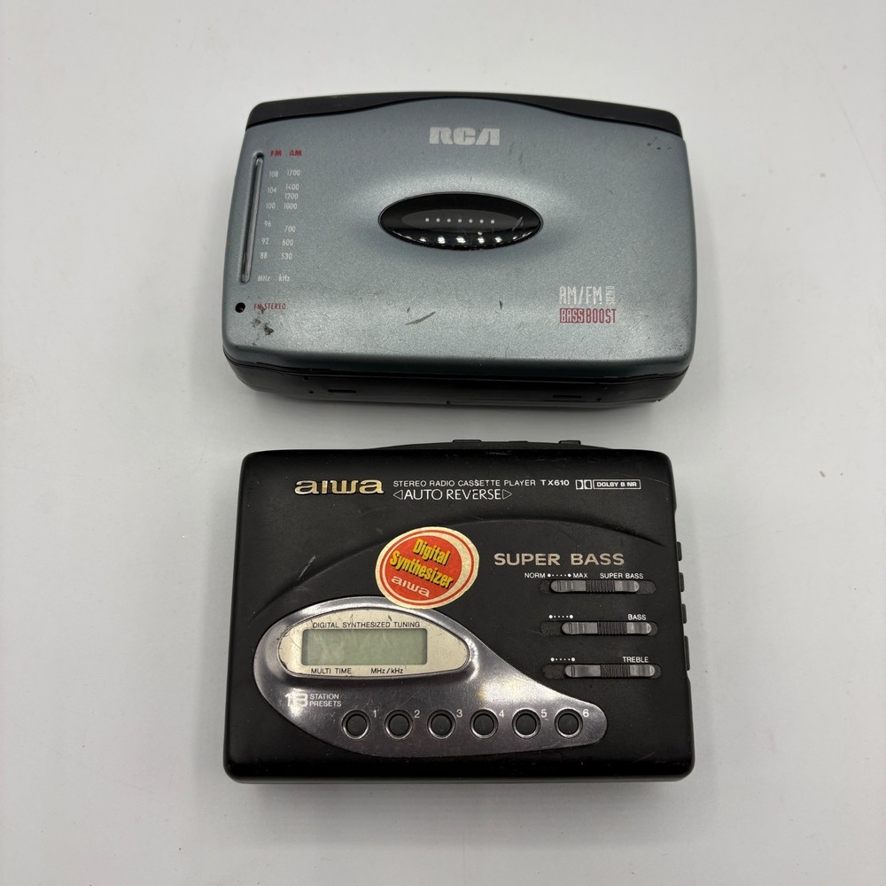 Vintage Aiwa HS-TX610 & RCA RP-1810B Portable Cassette Player Radio Lot Untested